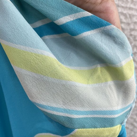 Y2K 2000s Express Blue Pattern Chiffon Mesh O-Ring Halter Midi Dress 2 S Small - Picture 6 of 11